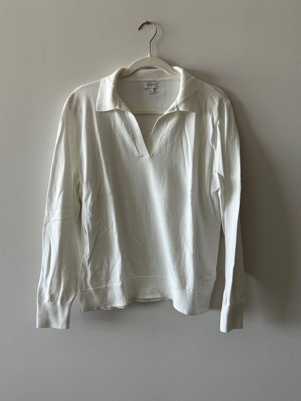 J. Crew Cream Long-Sleeve Polo Sweater